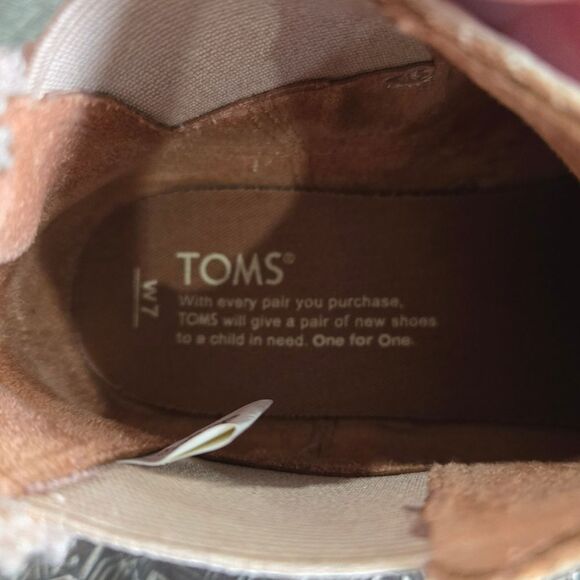 🐢 Toms Ella Chelsea Ankle Boot Honey Leather Faux Shearling Size 7 Tan Bootie - Picture 9 of 12